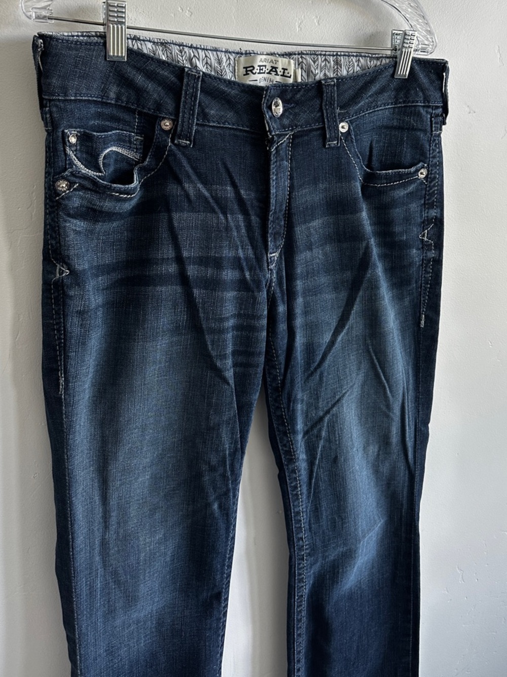 R.E.A.L. Mid Rise Arrow Fit Stretch Angel Boot Cut Jean Blue Size 32 Regular - Picture 5 of 8